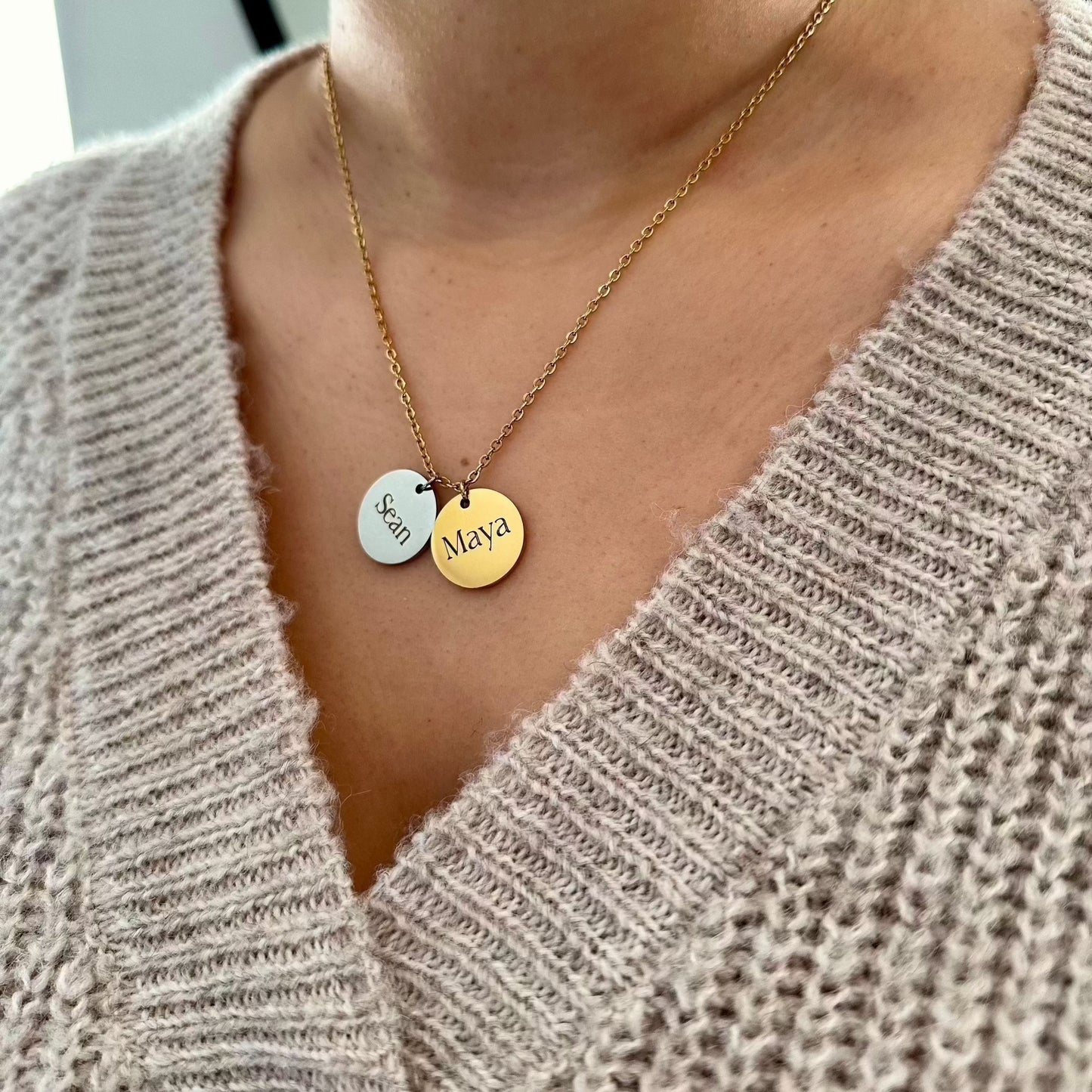 Get trendy with Clara Necklace - Engraved disks - Disk Necklace available at Alma Ireland. Grab yours for €29.99 today!